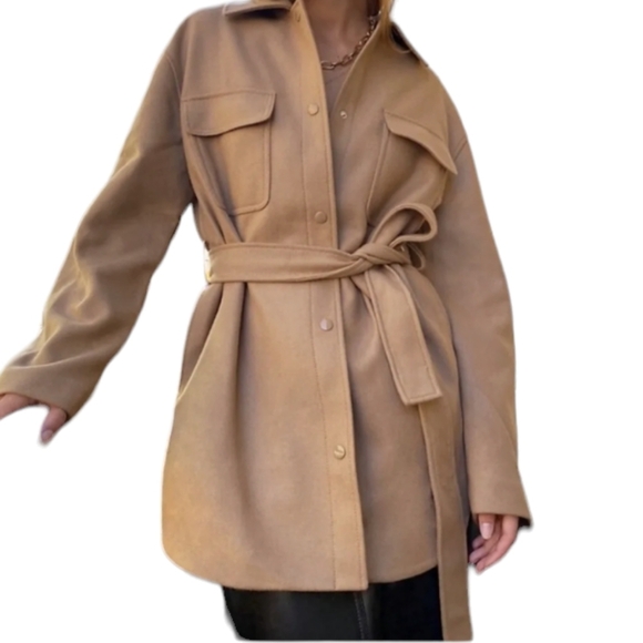 Aritzia Wilfred Front Pocket Belted Rialto Caramel Shirt Jacket ..Size Small - Picture 3 of 10